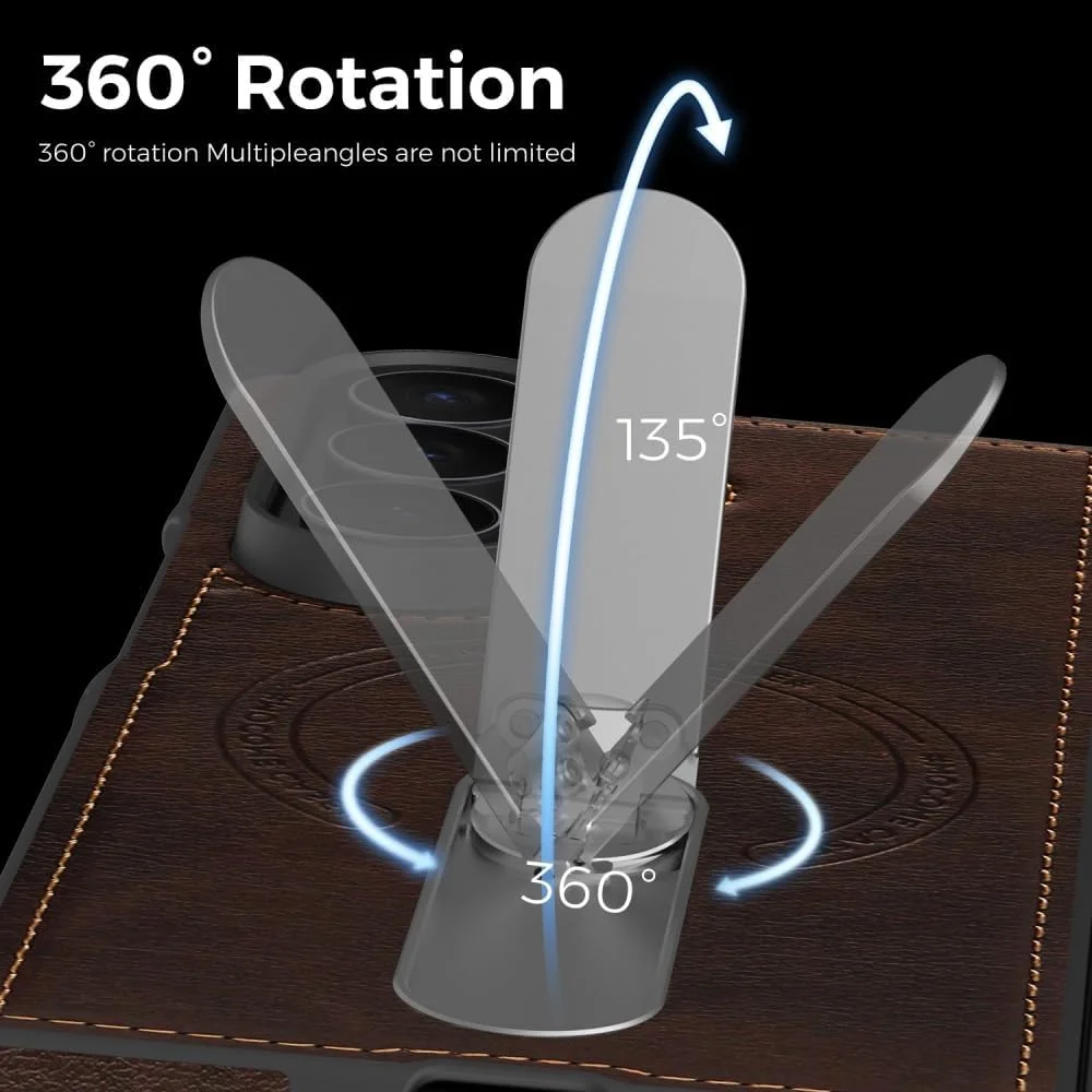 360 Rotae Kickstand Leather Case for Samsung Galaxy Z Fold 7 6 5 4 3 5G Magnetic Heavy Duty Cover, Military Shockproof Cases 