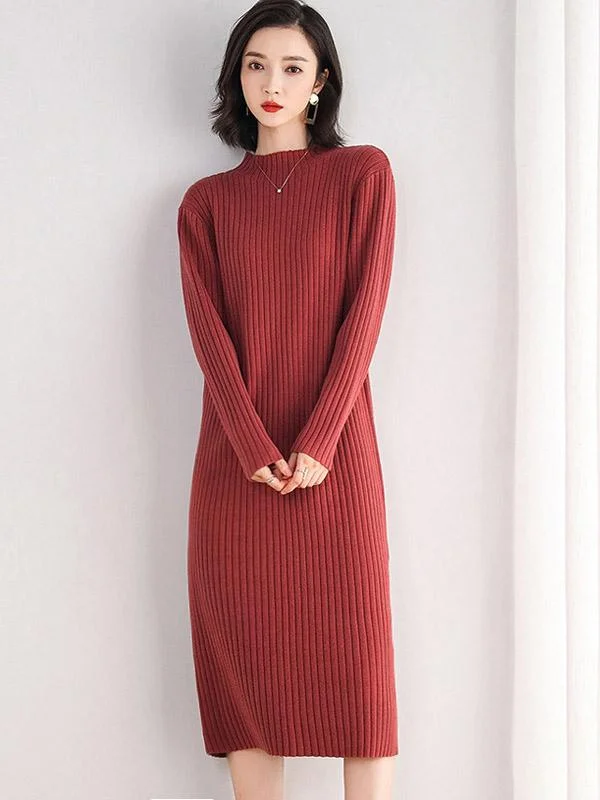 Roomy Pure Color Sweater Midi Dress