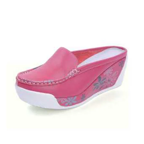 Churchf Churchf Half Slippers Female Thick Sole Fashion Wear Cake Shoes Summer Leather Cool Drag Women's Shoes Slope Heel Pedal Lazy Shoes