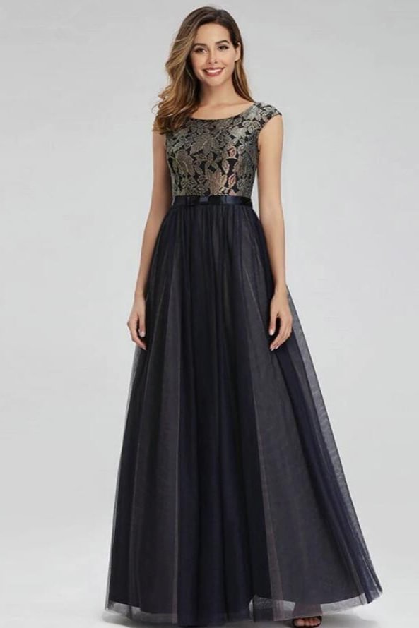 designer long scoop tulle prom dress