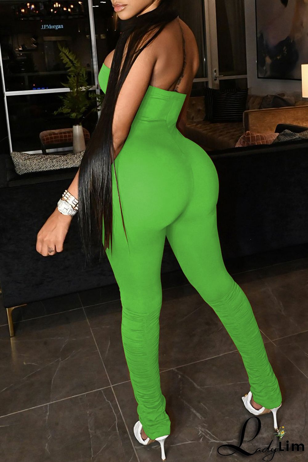 White Sexy Casual Solid Backless Strapless Skinny Jumpsuits