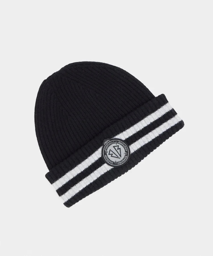 Men In Blazers Beanie In Black With Silver Stripe 