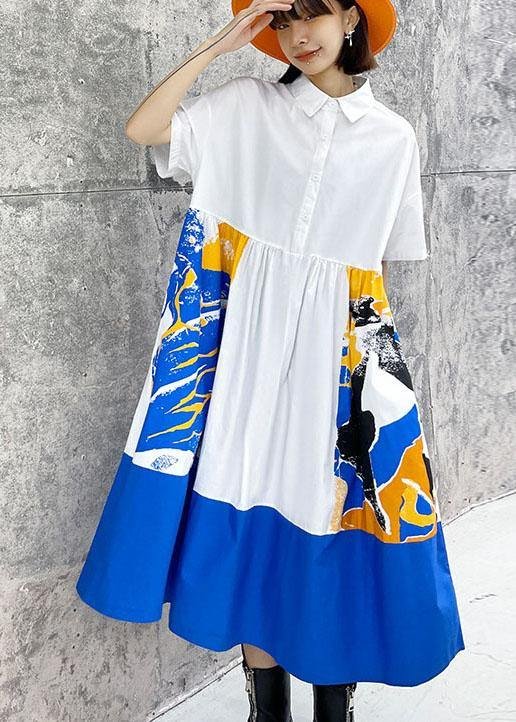 Boutique White Patchwork Print Button Dress Summer Cotton Dress