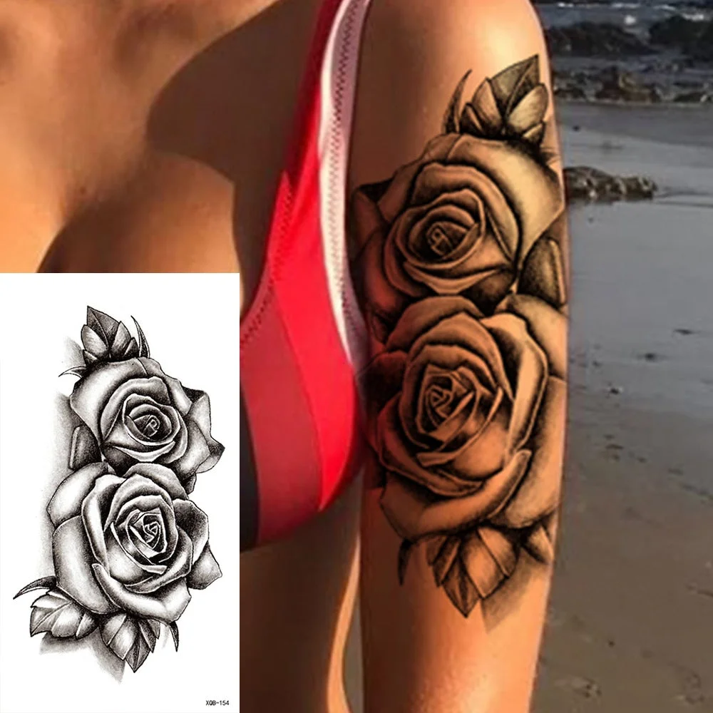 Waterproof Temporary Tattoo Sticker 3D Lace Rose Flower Tattoos Line Lotus Body Art Arm Fake Sleeve Tatoo Women Men