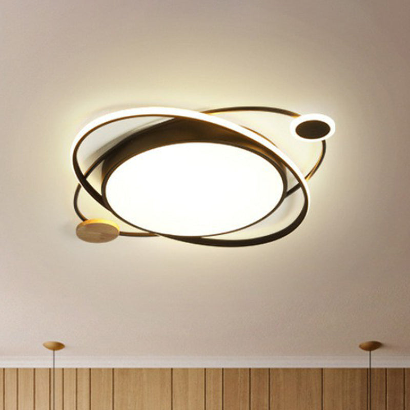 Macaron Led Orbit Flush Mount Lighting For Kids&rsquo; Bedroom Ceiling - Metallic Color Black / Small