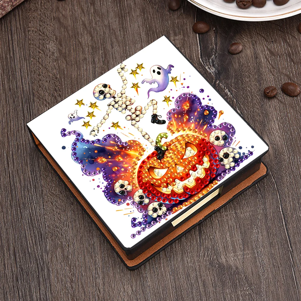 5D DIY PU Diamond Art Note Box with 160 Sheets Paper Memo Pad Holder (Skull)