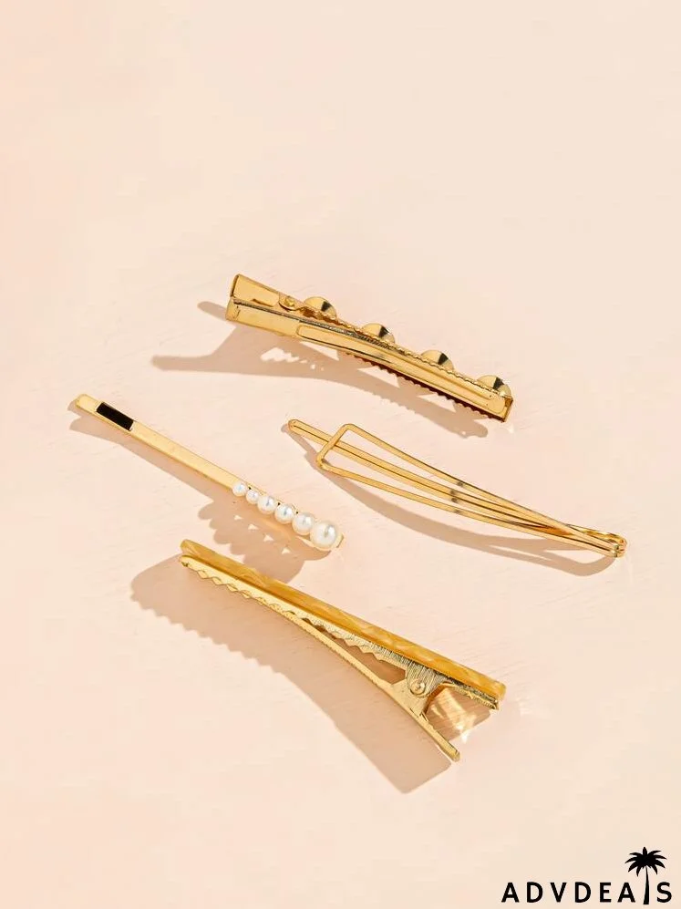 4pcs Faux Pearl Decor Hair Clip