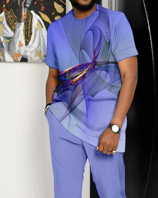 Men's Ombre Print Short Sleeve Suit 073