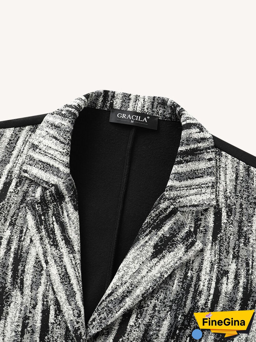 Vintage Print Pocket Button Lapel Long Sleeve Jacket