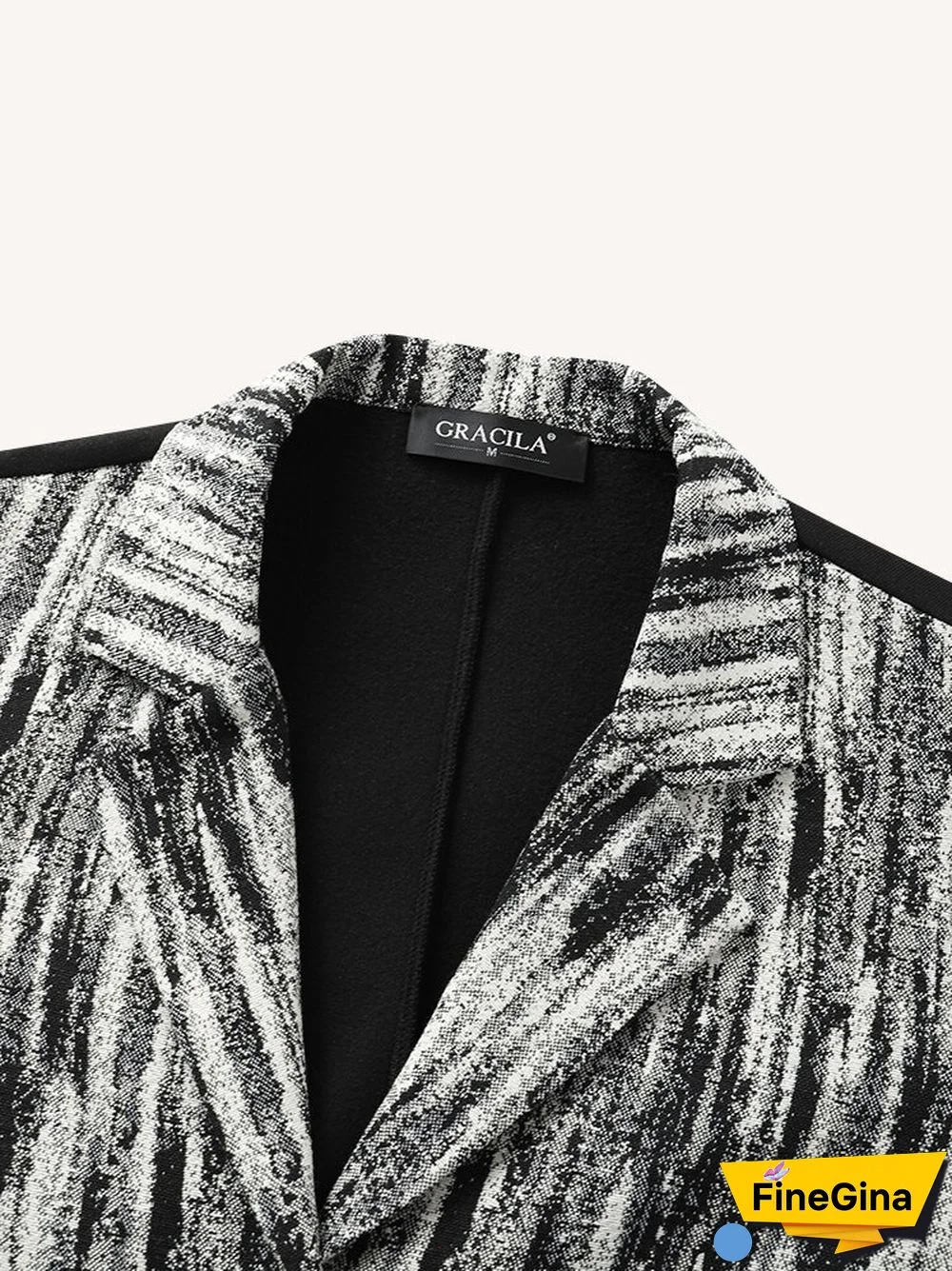 Vintage Print Pocket Button Lapel Long Sleeve Jacket