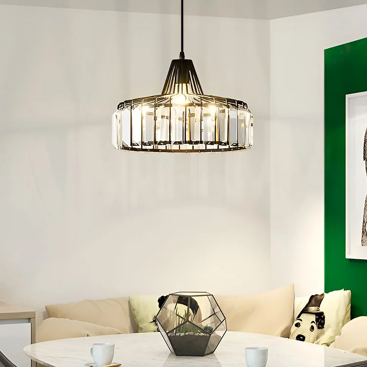 Drum-shaped Crystal Metal Modern Chandelier Pendant Light Hanging Lamp - Appledas