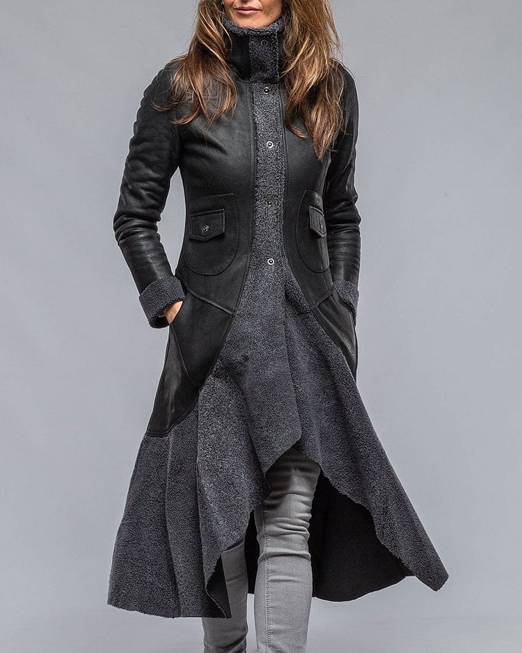 Retro mid-length fur collar cardigan jacket