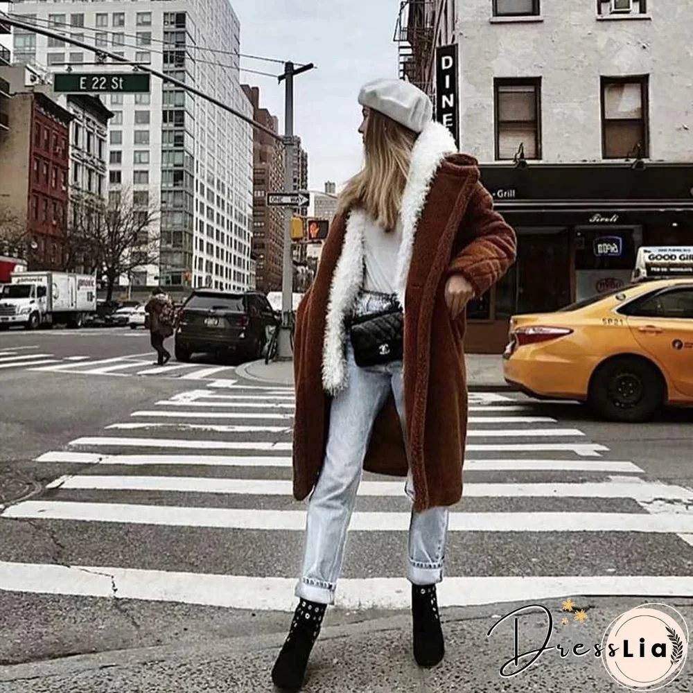 Long Faux Fur Camel Teddy Coat Maxi Jackets