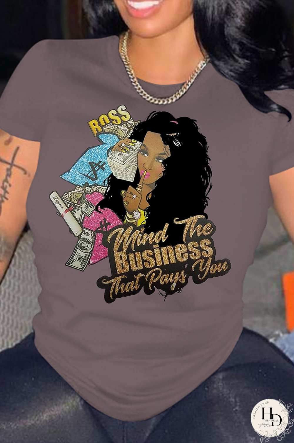 Tangerine Red Casual Print Split Joint O Neck T-Shirts