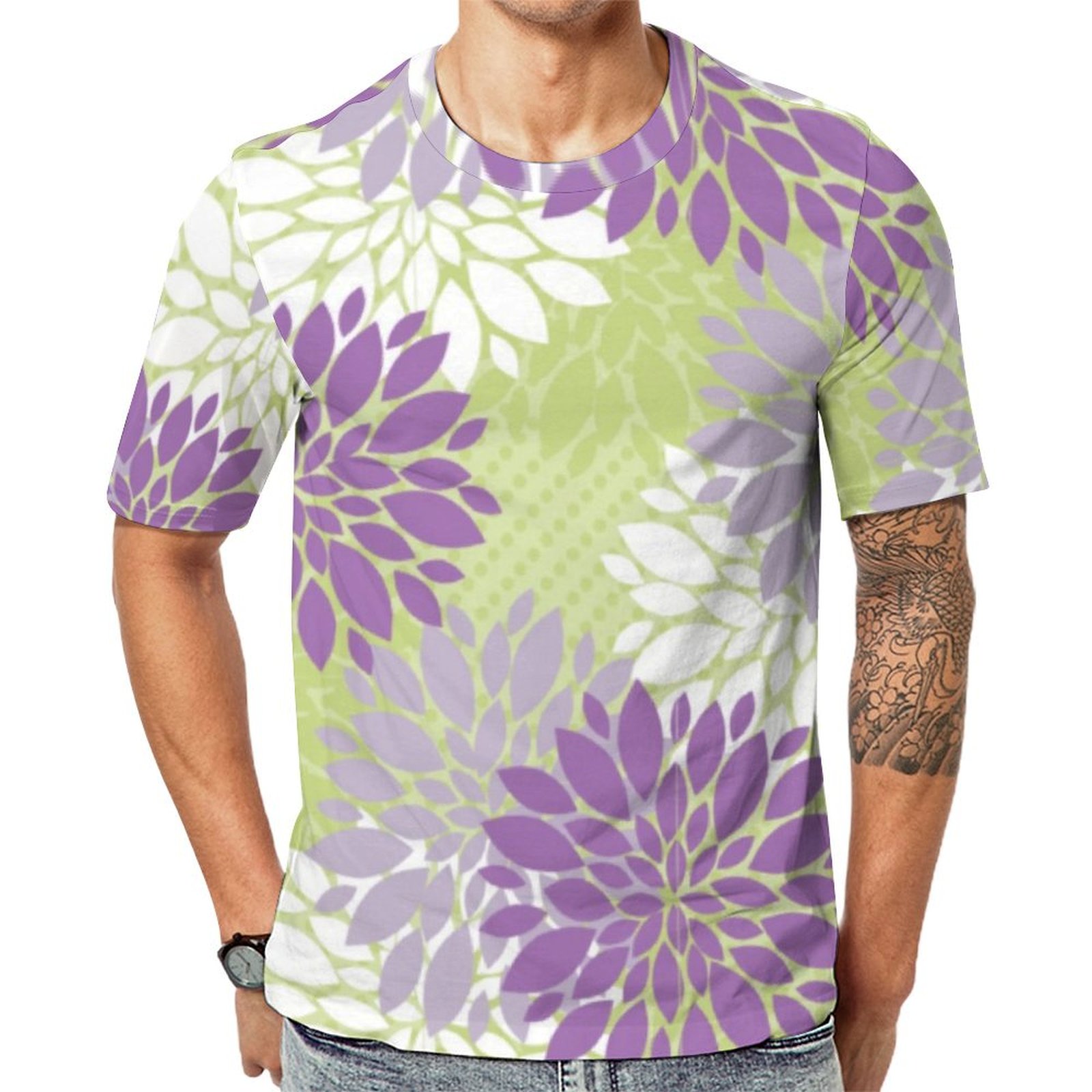 Lavender And Spring Green Mix And Match Floral Short Sleeve Print Unisex Tshirt Summer Casual Tees for Men and Women Coolcoshirts