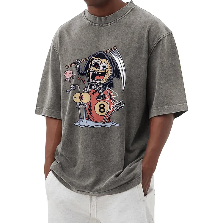 Fun and cute skull pattern washed T-shirt 008