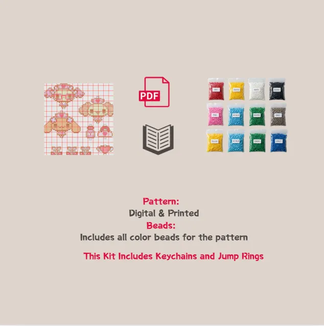 Cinnamonangle Keychain Pixel Pattern Fuse Bead Kit  | Cute DIY Fuse 1500 Beads Set