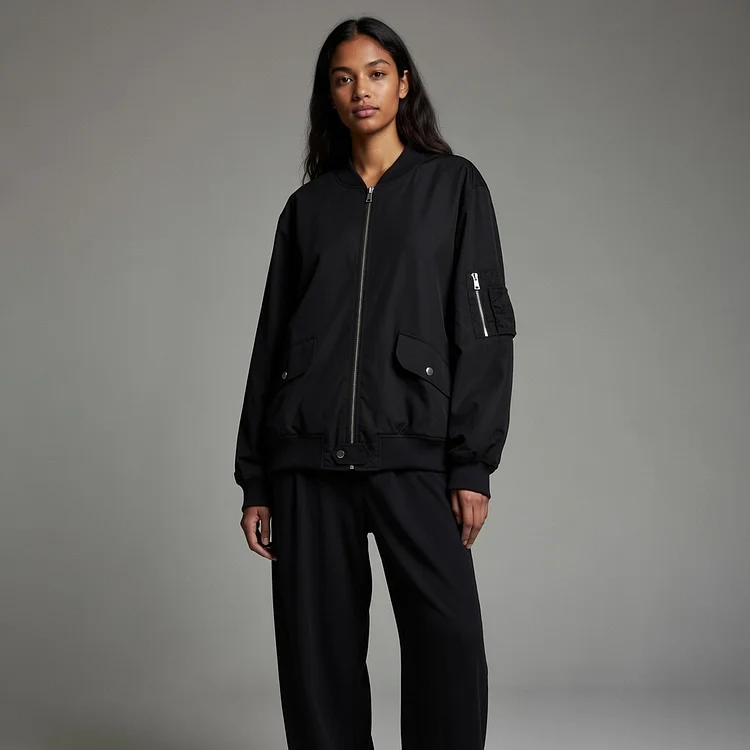 JUMA Unisex Tencel Bomber Jacket - Black