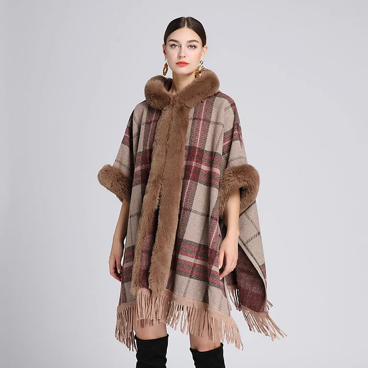 Poncho With a Hoodie and Fringes