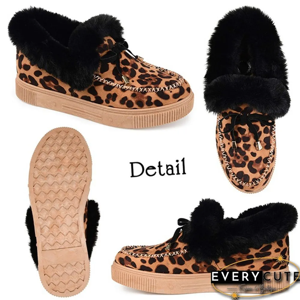 Fashion Womens Bowknot Suede Faux Fur Moccasin Shoes Casual Warm Comfortable Lightweight