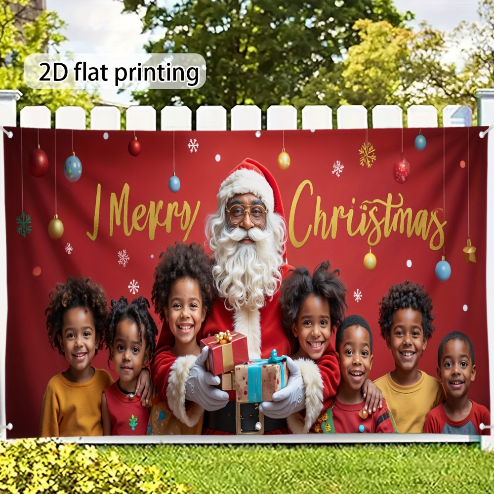 Tegooe Large African American Santa Kids Garage Door Banner Festive OutdoorIndoor Christmas Backdrop