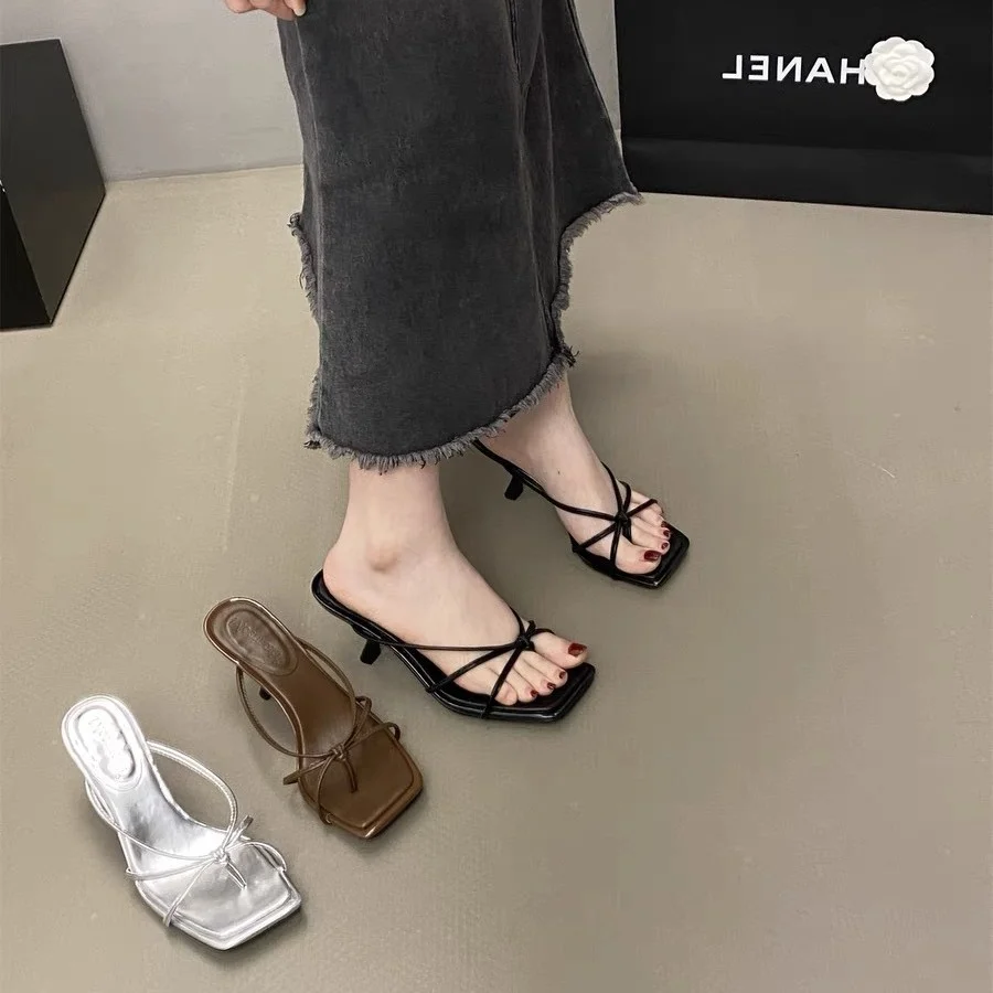 Breakj Breakj Evening Wind Clip Cool Slippers Women Wear The 2025 Summer Design Silver Fine Belt High And Cool Drag