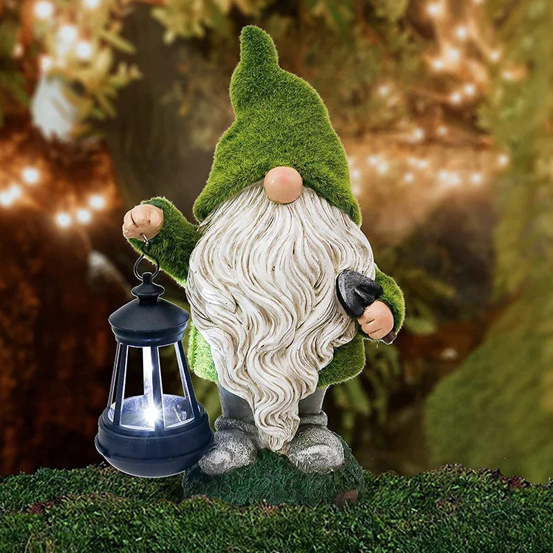 Flocked Gnomes Garden Decorations with Solar Lights