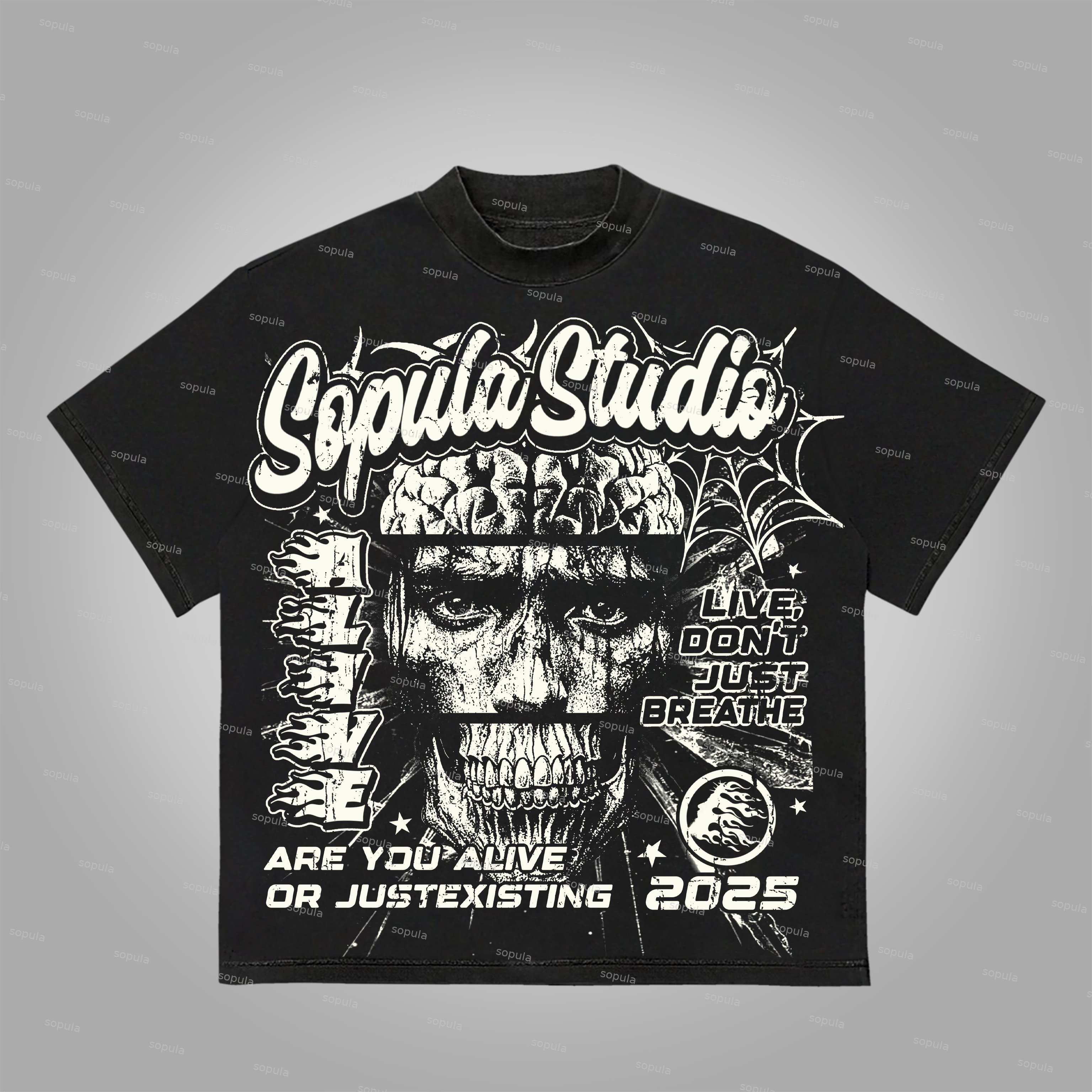 Sopula Are You Alive Or Just Existing Vintage Graphics Slogan Cotton T-Shirt