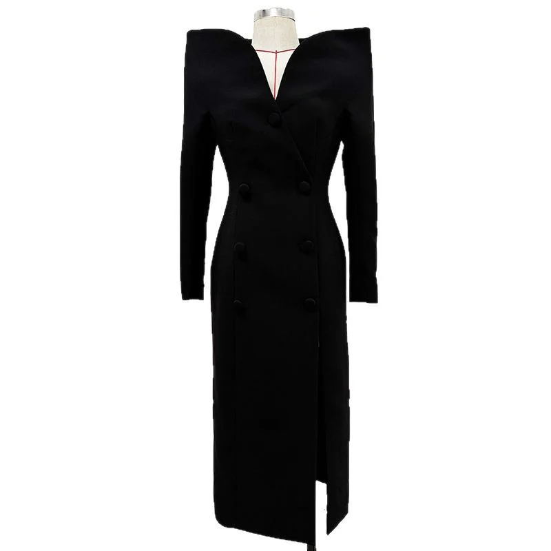 Nigikala Nigikala Fashion Personality Design Collar And Long Wind Coat Dress For Autumn And Winter 2025