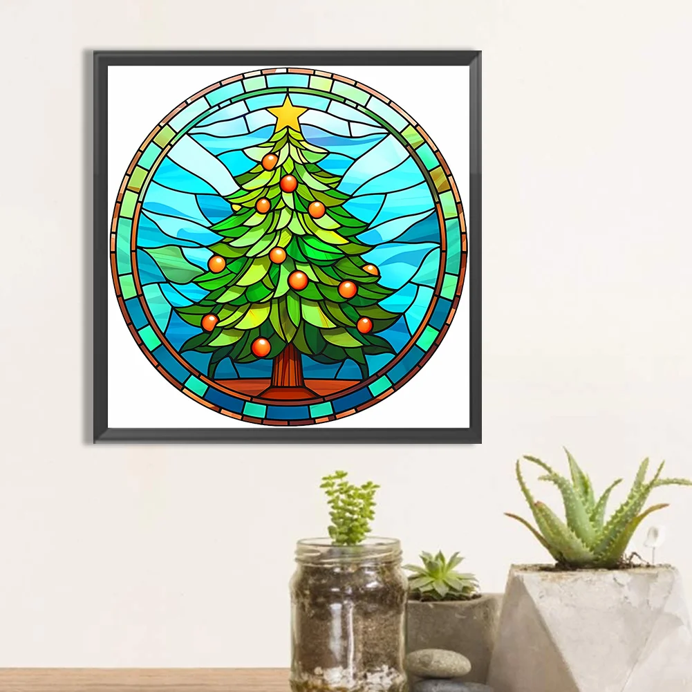 Diamond Painting - Full Round Drill - Stained Glass Xmas Tree(Canvas|30*30cm)