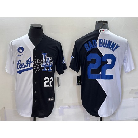 Men's Los Angeles Dodgers #22 Bad Bunny 2022 All-Star White/Black Split Cool Base Stitched Baseball Jersey QCZ4