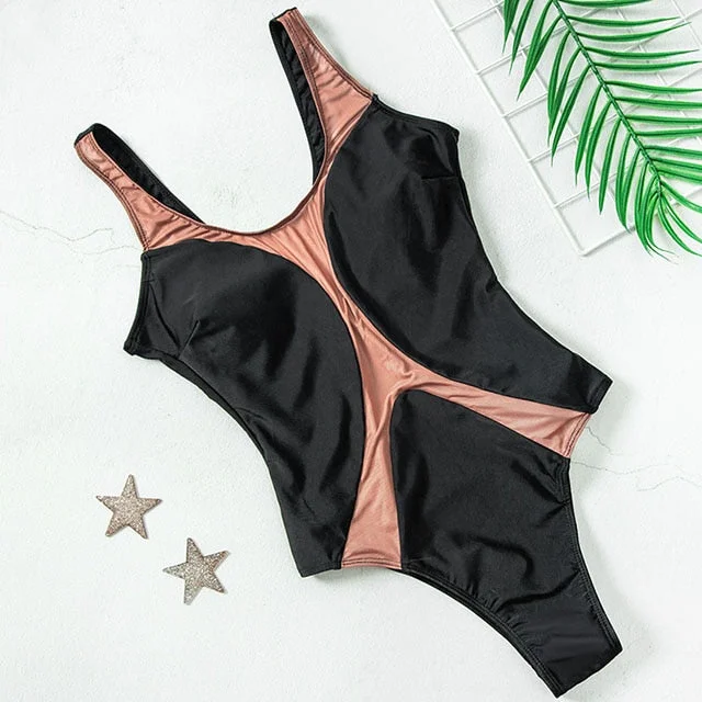 New Sexy Mesh See Through One Piece Swimsuit Women High cut Swimwear Female Black White Monokini High Waist Bathing Suit Swim