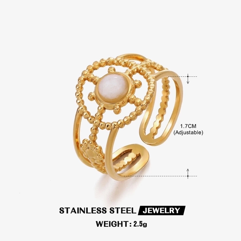 304 Stainless Steel 18K Gold Plated IG Style Plating Inlay Geometric Natural Stone Open Ring