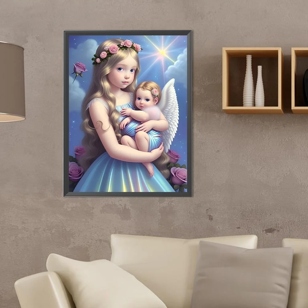 Full Round Diamond Painting 30*40cm - Little Girl And Angel