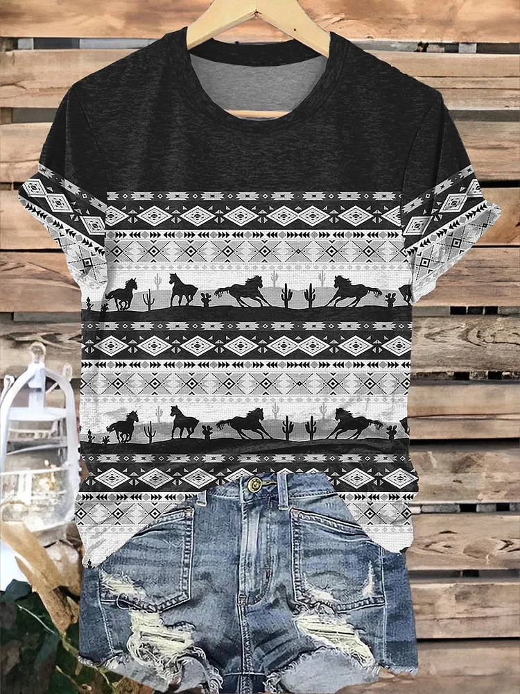 Black and White Classic West Horse T-shirt