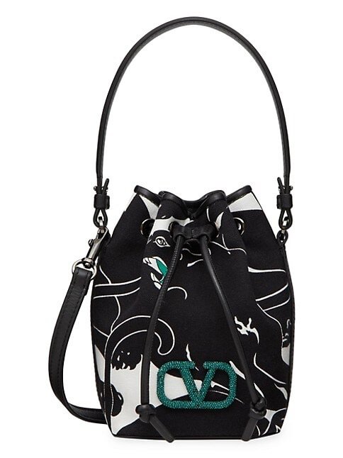 Valentino Garavani Mini Valentino Garavani Escape Bucket Bag in Canvas with Panther Print and Jewel Logo 5 out of 5 Customer Rating