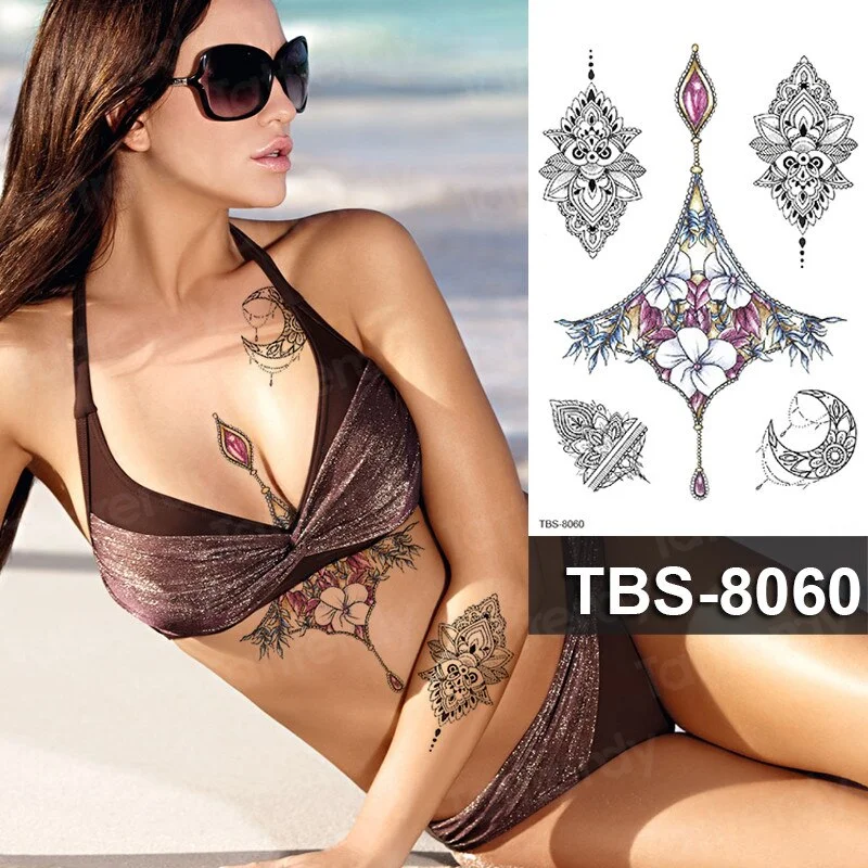 mandala temporary tattoo sticker lace black henna sex tattoo for woman under breast tattoo underboob sketches tattoo designs
