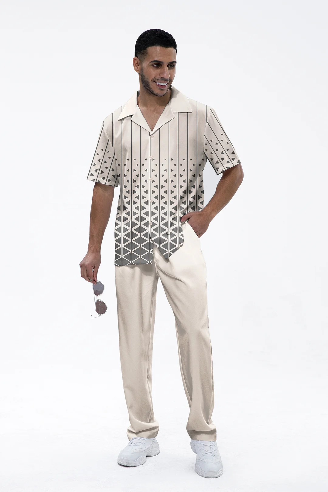 White Cross Short Sleeve Shirt Walking Set