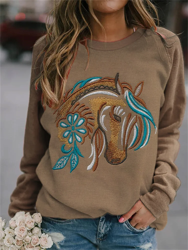 Horse Lover Floral Art Graphic Sweatshirt