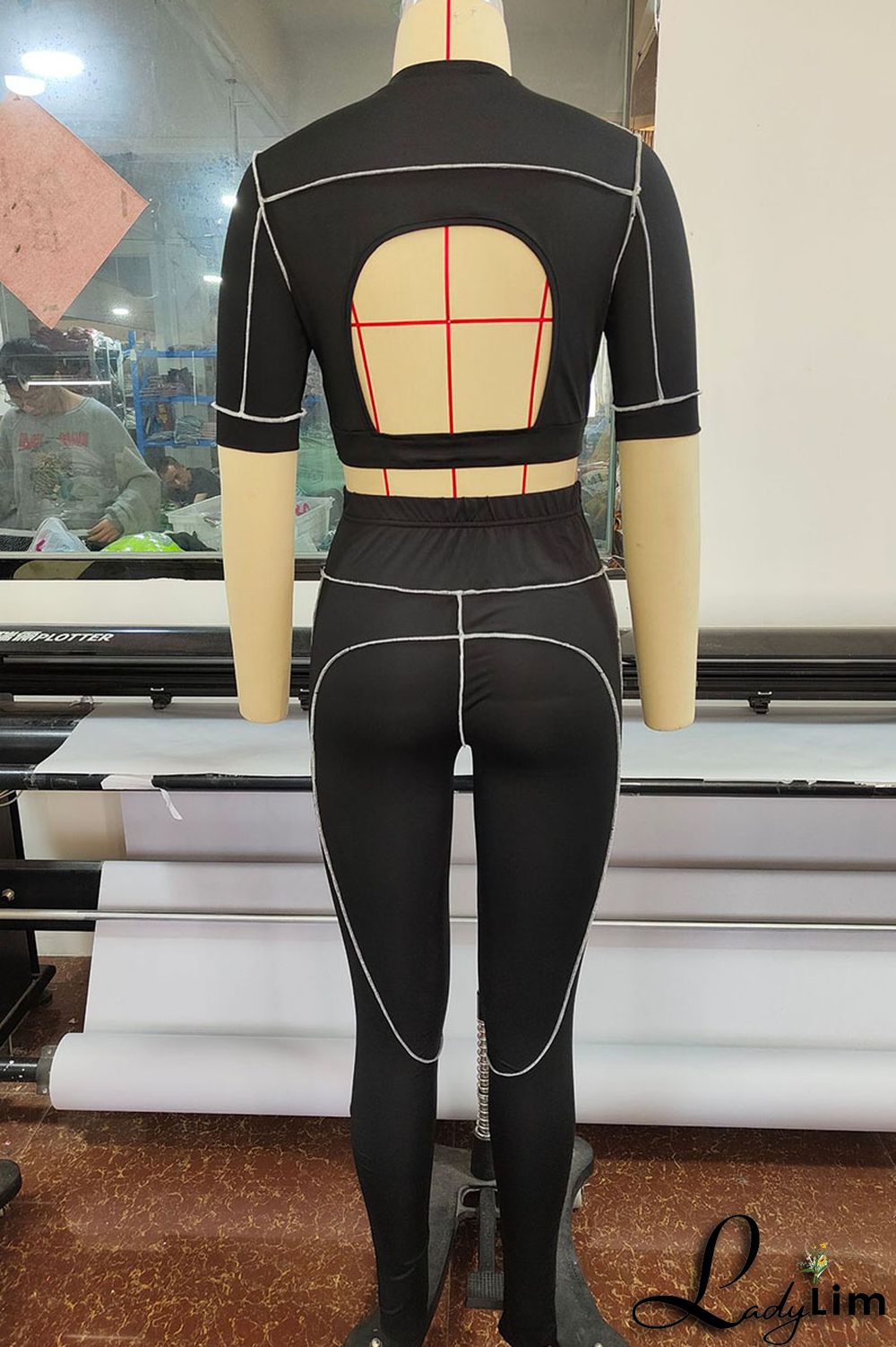 Black Sexy Sportswear Solid Split Joint Backless O Neck Short Sleeve Two Pieces