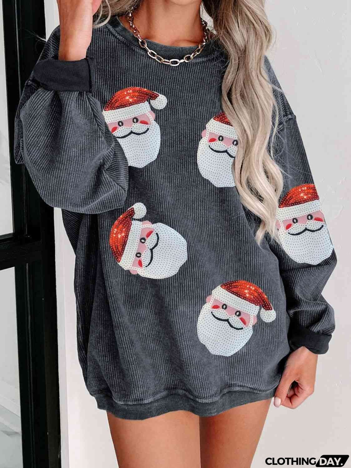 Sequin Santa Patch Ribbed Sweatshirt