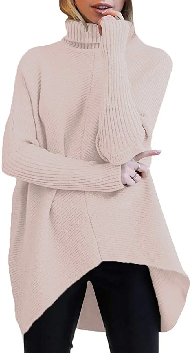 Wongn Wongn Winter Women Irregular Hem High Collar Jumper Long Sleeve Knit Sweater Woman
