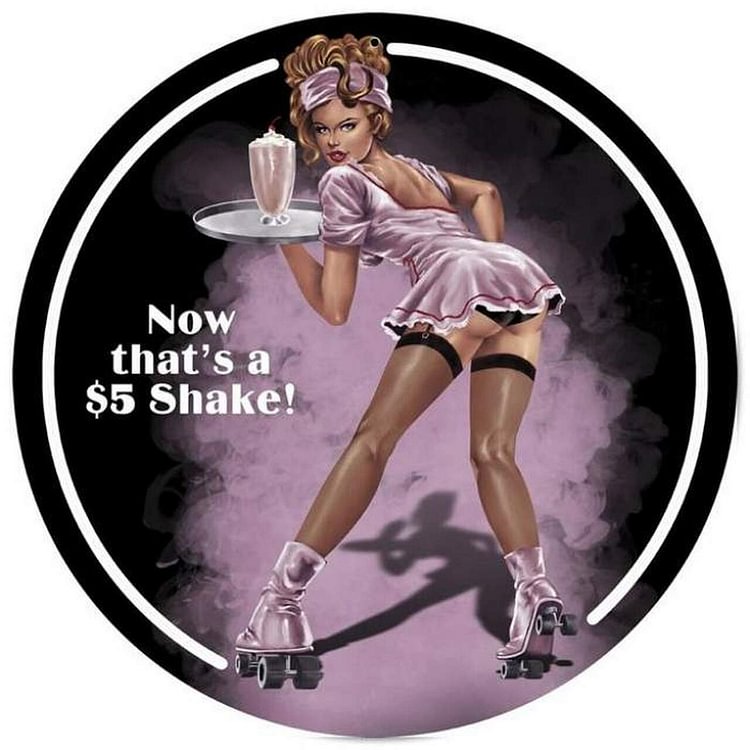 30*30cm - Pin-Up Girl - Round Tin Signs/Wooden Signs