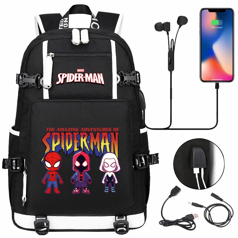Buzzdaisy Spider-Man Double-Sided Backpack with USB Charging - Large Capacity for 15-inch Laptop