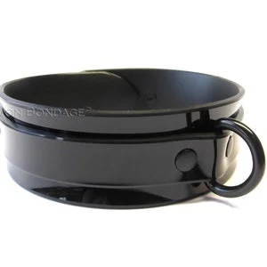 pornhint Pornhint All Black PVC Bondage Collar with black dee ring, shiny pvc collar, pvc bdsm collar, vegan collar, fetish collar, bondage/bdsm choker, 1.5