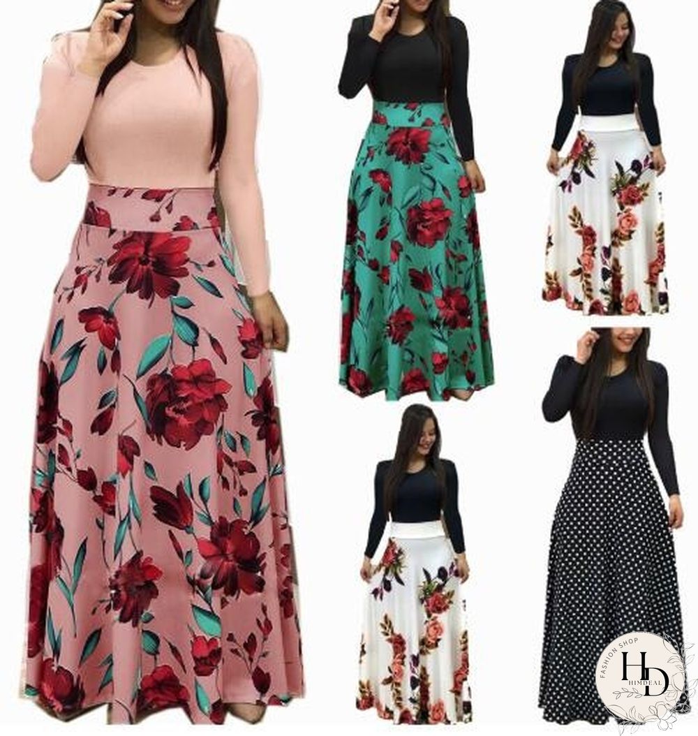 Autumn Winter Women Fashion Long Sleeve Dress Floral Printed Loose Dresses