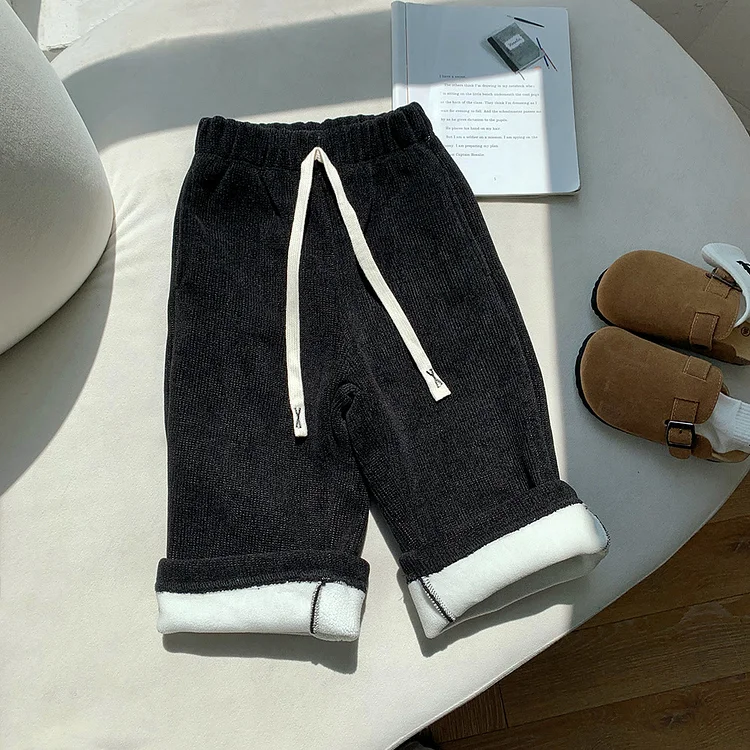 Toddler Girl Loose Solid Color Fleece Lined Pants