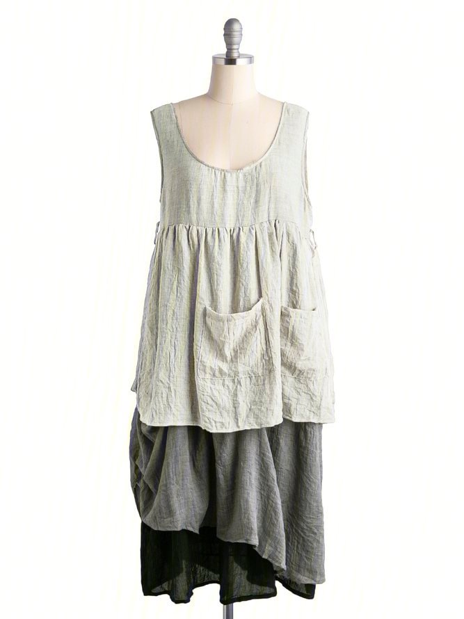 Square Neck Patchwork Casual Sleeveless Dresses Zaesvini