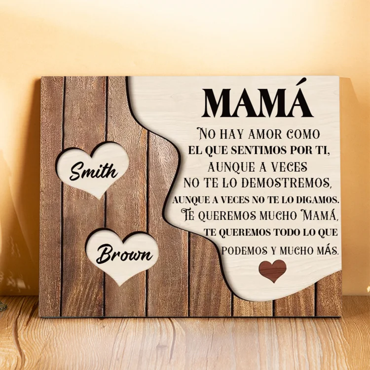 A mi mamá - Lámina 2-8 nombres personalizados marco de madera cara y corazones