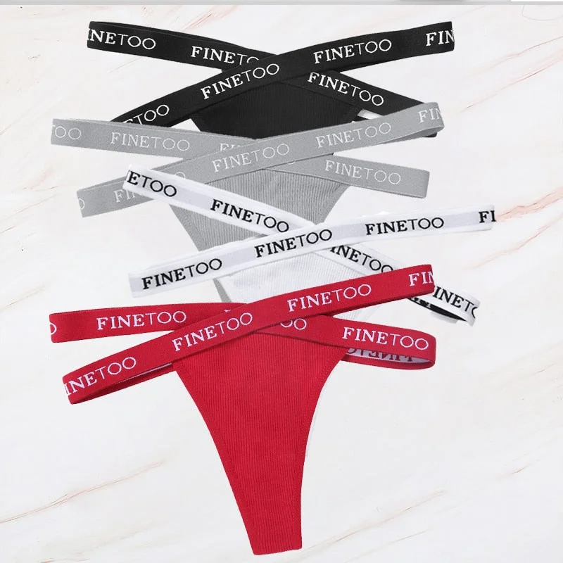 FINETOO 4PCS/Set M-XL G-string Women's Cotton Cross Strap Panties Letter Waisted Underwear Femme Thongs Sexy Hollow Out Lingerie